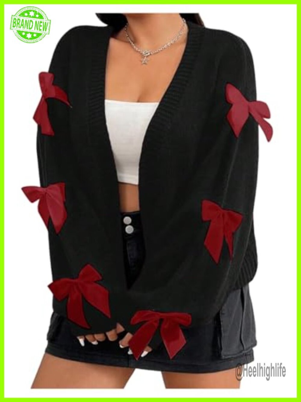 Plus Size Bow Cardigan Open Front Long Sleeve Knitted Sweater